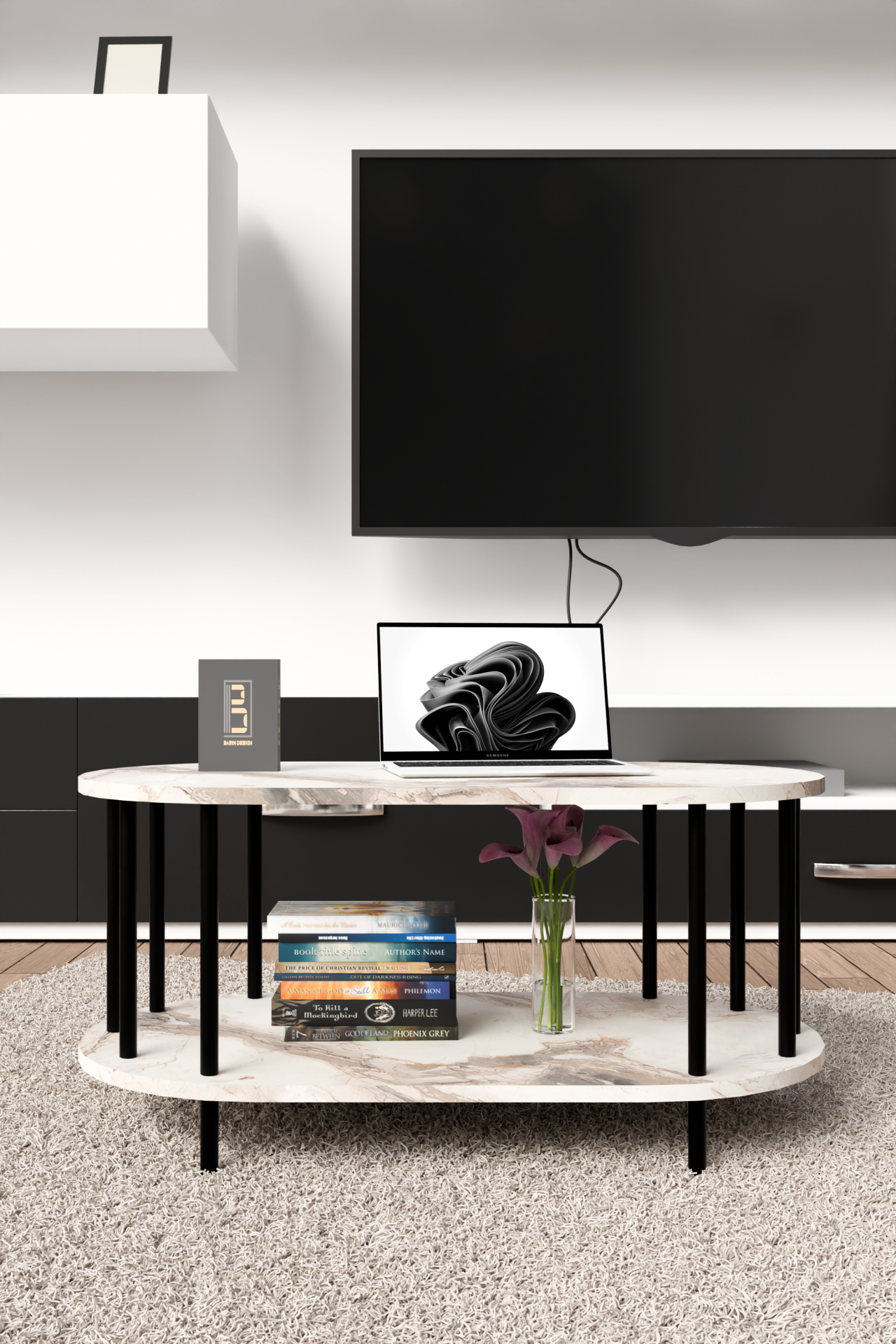 Modern Oval Orta Sehpa Çift Katlı Metal Ayaklı Salon, Ofis, Dekoratif Sehpa, Kahve sehpası Beyaz Mermer