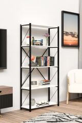 5 Geniş Raflı Kitaplık Metal Çerçeveli Modern Raf Çalışma Odası Ofis Salon Kitaplığı Evrak Rafı 180 cm