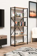 5 Geniş Raflı Kitaplık Metal Çerçeveli Modern Raf Çalışma Odası Ofis Salon Kitaplığı Evrak Rafı 180 cm