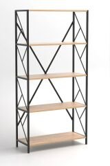 5 Geniş Raflı Kitaplık Metal Çerçeveli Modern Raf Çalışma Odası Ofis Salon Kitaplığı Evrak Rafı 180 cm Atlantik Çam
