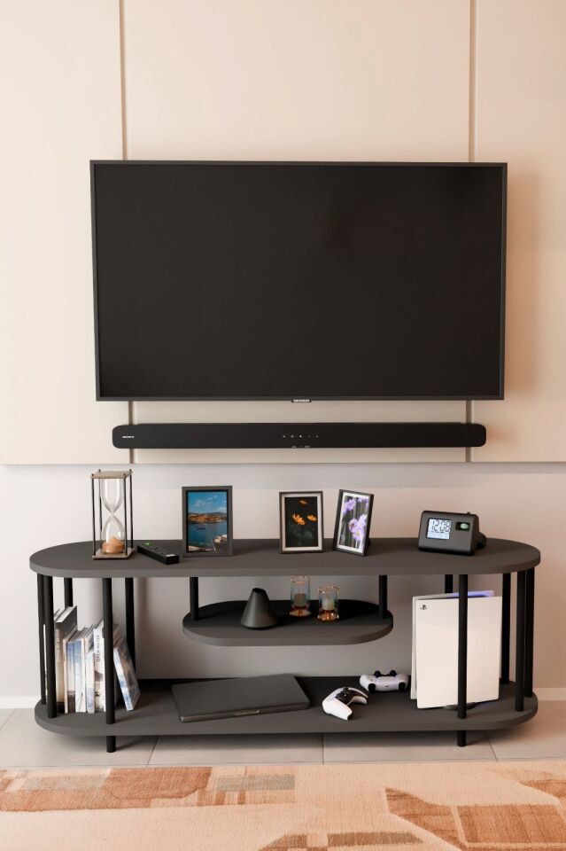 Modern TV Ünitesi Ahşap Raflı 2 Katlı Televizyon Sehpası Minimalist,Dayanıklı, Fonksiyonel TV Standı