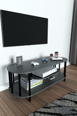 Modern TV Ünitesi Ahşap Raflı 2 Katlı Televizyon Sehpası Minimalist,Dayanıklı, Fonksiyonel TV Standı Antrasit