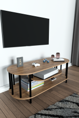 Modern TV Ünitesi Ahşap Raflı 2 Katlı Televizyon Sehpası Minimalist,Dayanıklı, Fonksiyonel TV Standı Atlantik Çam