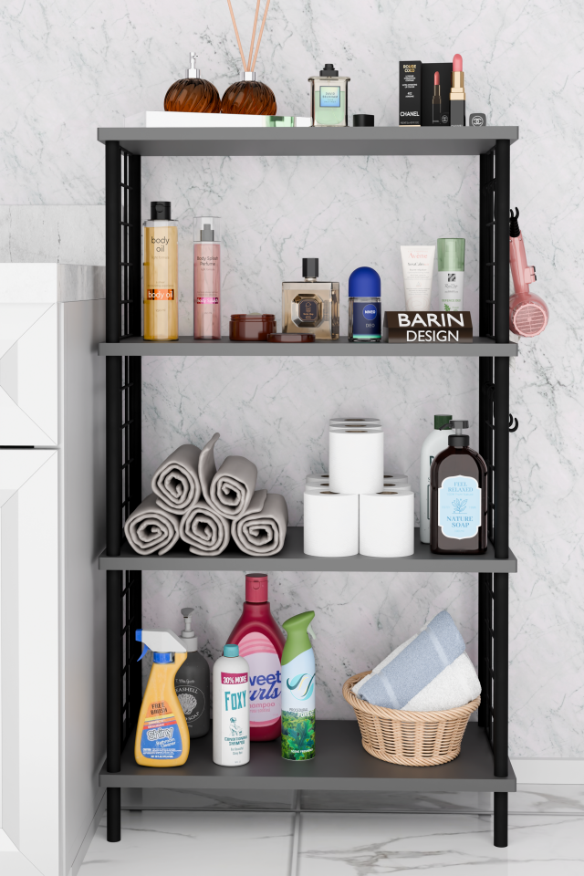 Çevir Kur Kolay Kurulum 4 Katlı Banyo Rafı | Metal Telli Çok Amaçlı Organizer Dolap Stand Raf Antrasit
