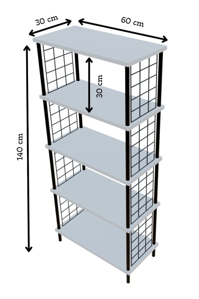 5 Raflı Çevir Kur Çok Amaçlı Raf – Tel Yan Panel, Açık Raf Sistemli Metal Gövdeli Organizer Dolap Beyaz