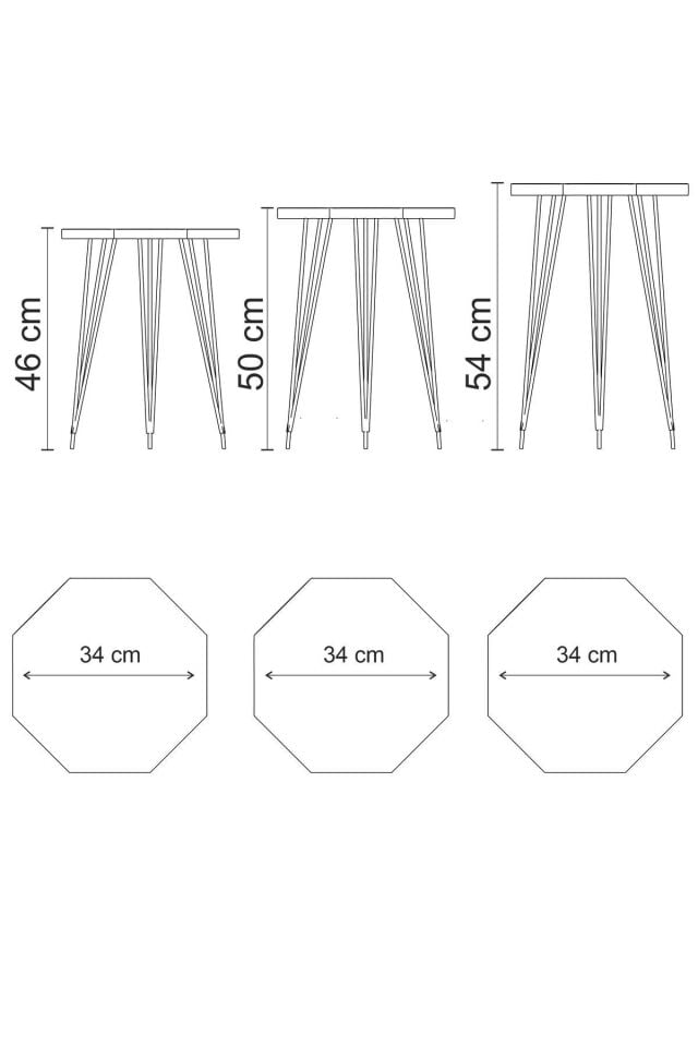 3'lü Sekizgen Zigon Sehpa Seti - Gold Metal Ayaklı, Modern & Şık Yan Sehpa, Dayanıklı Salon Ofis Beyaz