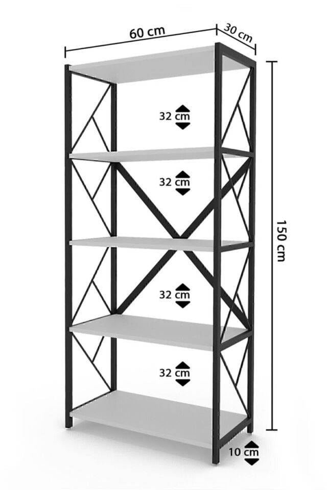 5 Raflı Kitaplık Demir Profil Modern İskandinav Çalışma Odası Ofis Salon Kitaplığı Evrak Rafı Metal Antrasit