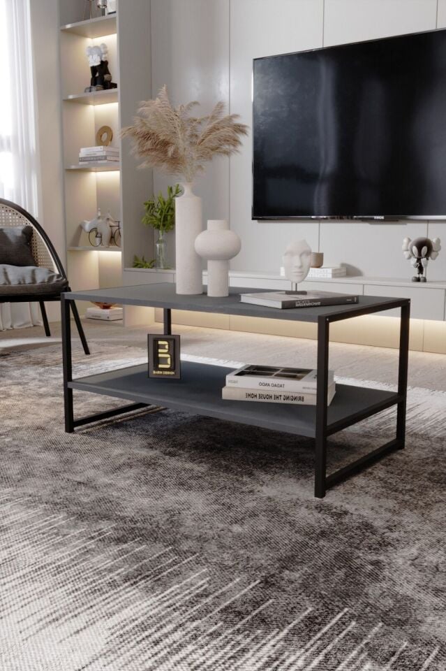 Modern & Şık Orta Sehpa Metal Çerçeve ile Dayanıklı Tasarım, Minimalist ve Fonksiyonel, Salon ,Ofis Antrasit
