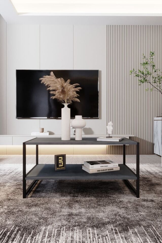 Modern & Şık Orta Sehpa Metal Çerçeve ile Dayanıklı Tasarım, Minimalist ve Fonksiyonel, Salon ,Ofis Antrasit