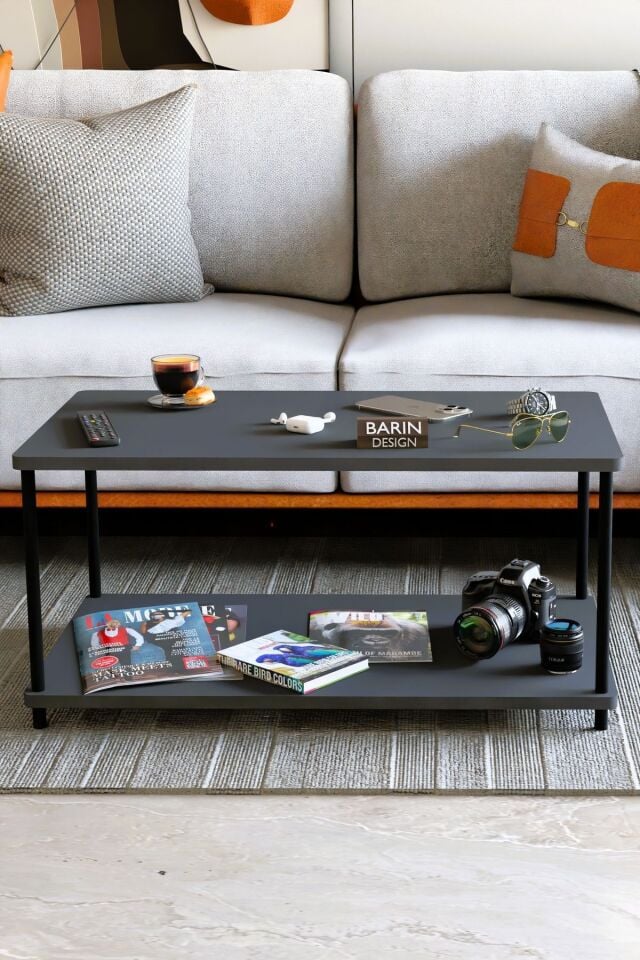 Çevir Tak Dikdörtgen Orta Sehpa 2 Raflı Salon ve Ofis Dekorasyonunda Tamamlayıcı Dekoratif Şık Sehpa Antrasit