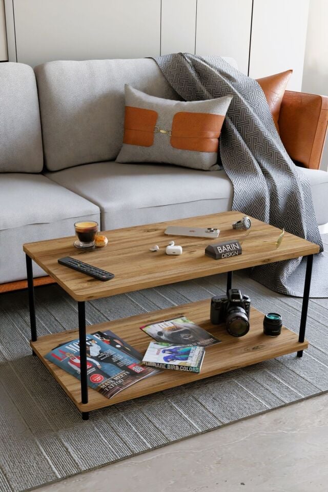 Çevir Tak Dikdörtgen Orta Sehpa 2 Raflı Salon ve Ofis Dekorasyonunda Tamamlayıcı Dekoratif Şık Sehpa Atlantik Çam