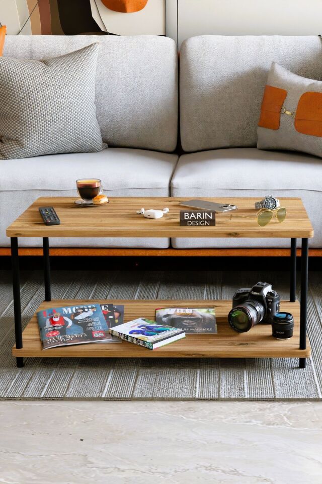 Çevir Tak Dikdörtgen Orta Sehpa 2 Raflı Salon ve Ofis Dekorasyonunda Tamamlayıcı Dekoratif Şık Sehpa Atlantik Çam