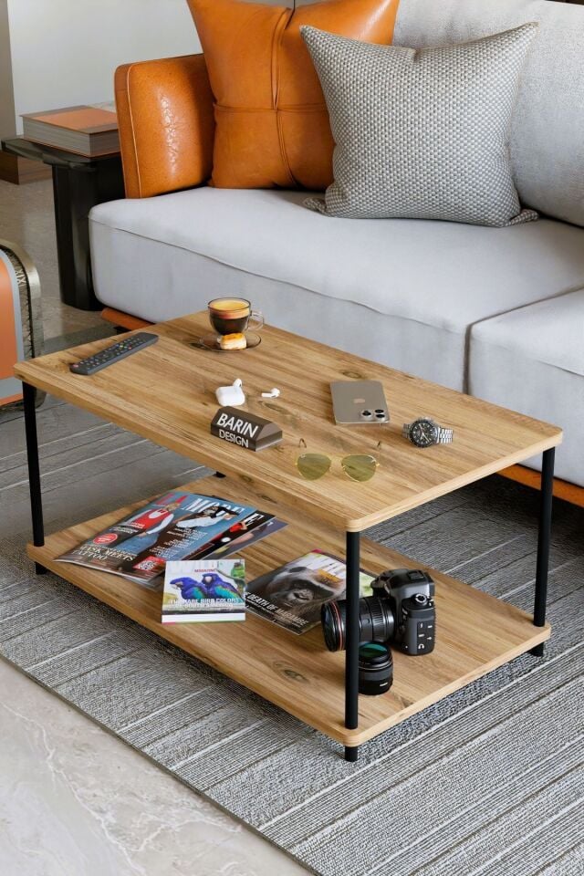 Çevir Tak Dikdörtgen Orta Sehpa 2 Raflı Salon ve Ofis Dekorasyonunda Tamamlayıcı Dekoratif Şık Sehpa Atlantik Çam