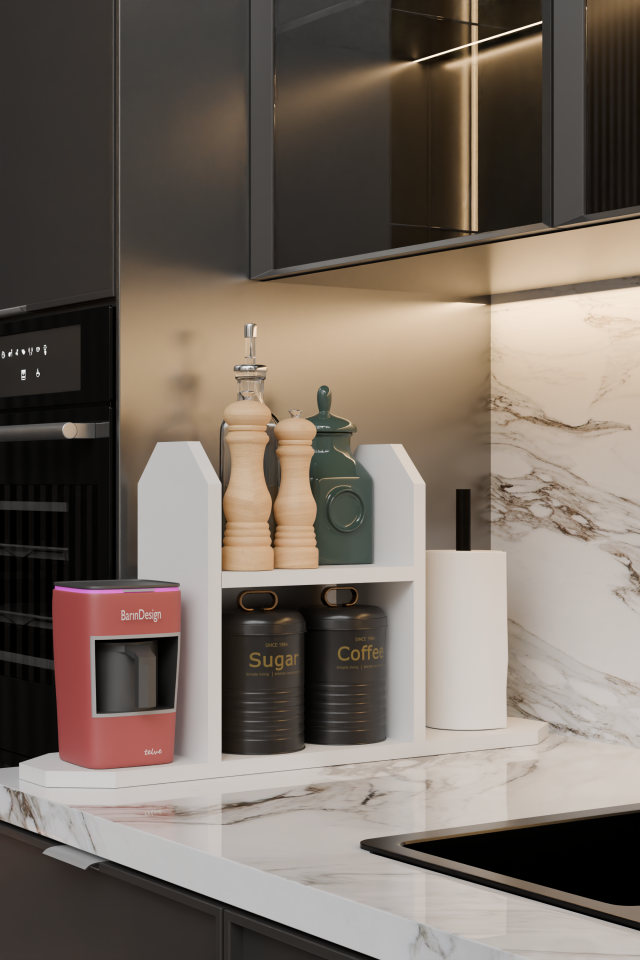 Mutfak Düzenleyici Raf ,Baharatlık, Kağıt Havluluk , Kahve Köşesi Standı, Peçetelik Tezgahüstü Raf Beyaz