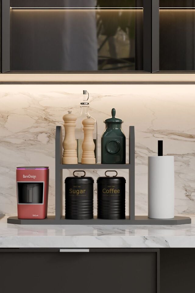 Mutfak Düzenleyici Raf ,Baharatlık, Kağıt Havluluk , Kahve Köşesi Standı, Peçetelik Tezgahüstü Raf Antrasit