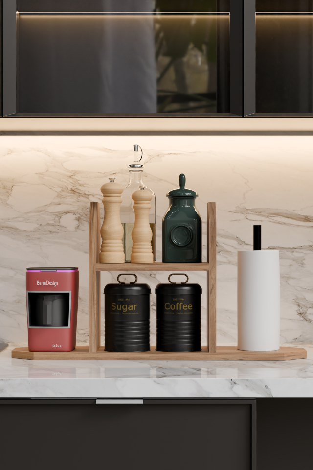 Mutfak Düzenleyici Raf ,Baharatlık, Kağıt Havluluk , Kahve Köşesi Standı, Peçetelik Tezgahüstü Raf Atlantik Çam