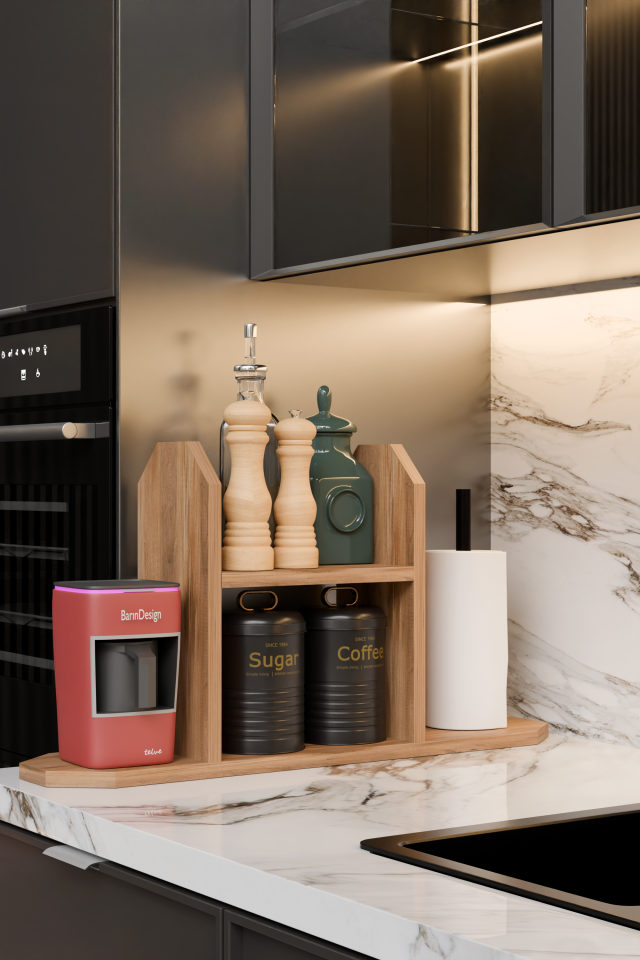 Mutfak Düzenleyici Raf ,Baharatlık, Kağıt Havluluk , Kahve Köşesi Standı, Peçetelik Tezgahüstü Raf Atlantik Çam