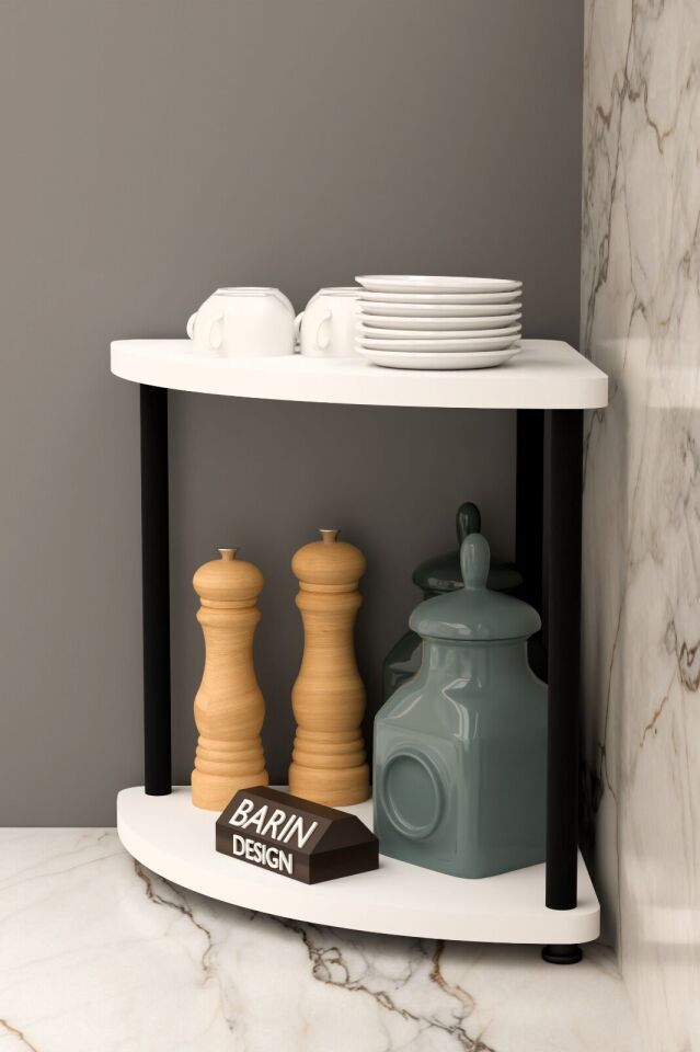 Çift Katlı Çevir Tak Kahve Köşesi Raf Çok Amaçlı Mutfak Standı Mutfak Rafı Tezgah Üstü Düzenleyici Beyaz