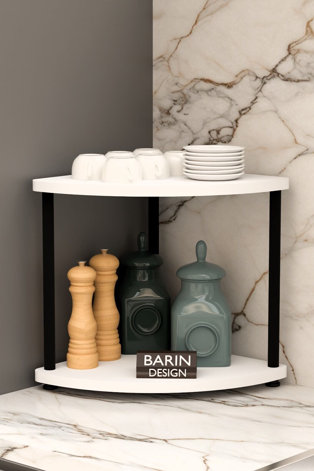 Çift Katlı Çevir Tak Kahve Köşesi Raf Çok Amaçlı Mutfak Standı Mutfak Rafı Tezgah Üstü Düzenleyici Beyaz