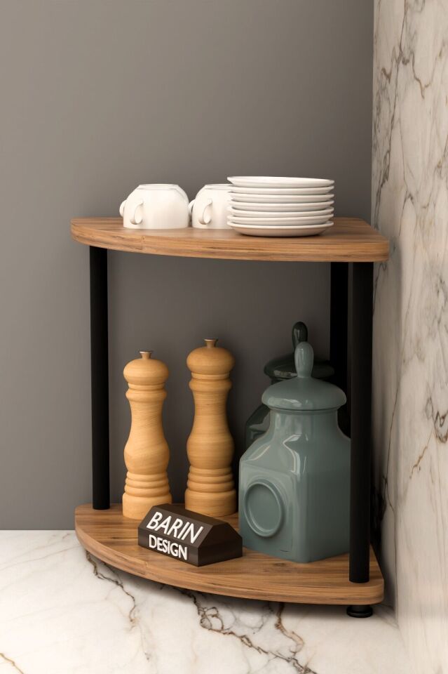 Çift Katlı Çevir Tak Kahve Köşesi Raf Çok Amaçlı Mutfak Standı Mutfak Rafı Tezgah Üstü Düzenleyici Atlantik Çam