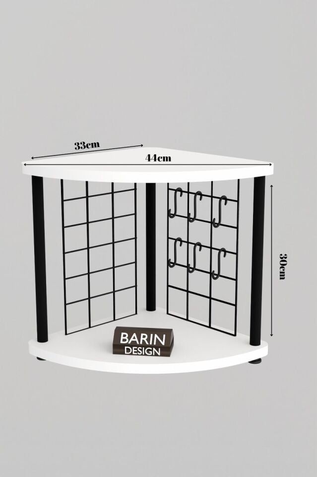 Metal Telli Kahve Köşesi Çevirtak Çok Amaçlı Mutfak Standı Tezgah Üstü Düzenleyici Çift Katlı Askılı Atlantik Çam