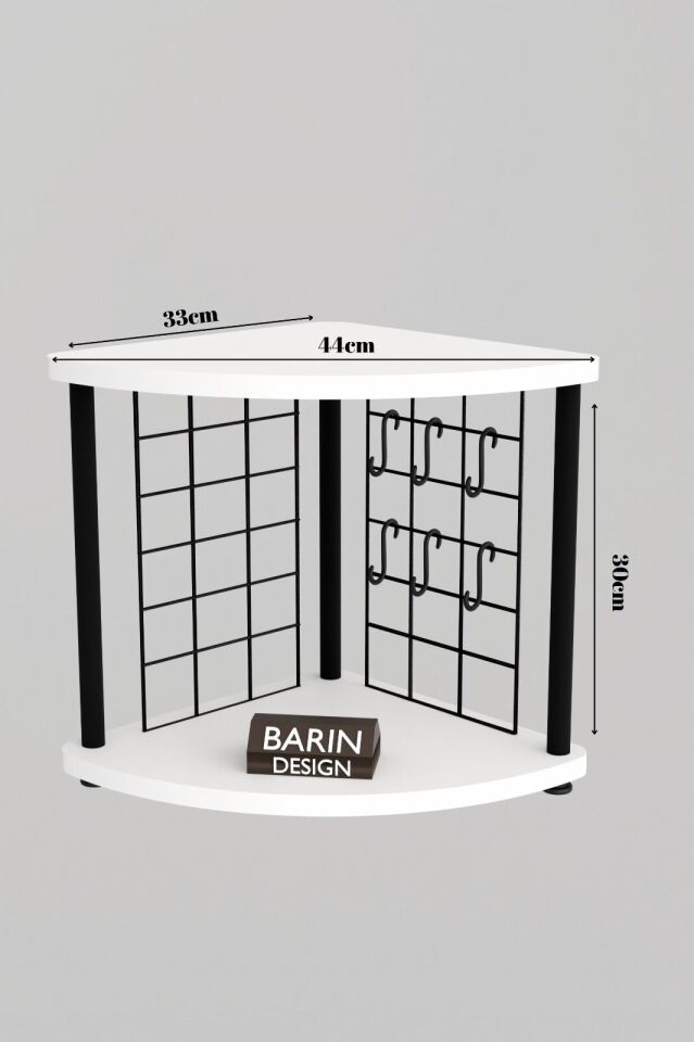 Metal Telli Kahve Köşesi Çevirtak Çok Amaçlı Mutfak Standı Tezgah Üstü Düzenleyici Çift Katlı Askılı Siyah Mermer