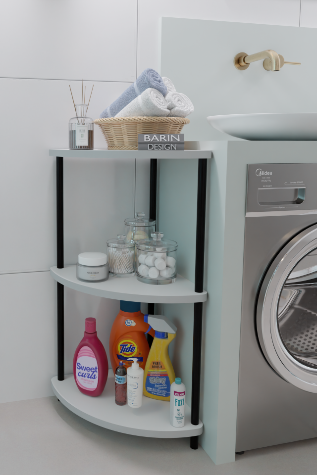 Çevirmeli Kurulum 3 Katlı Köşe Rafı Çok Amaçlı Organizer Banyo Mutfak Çamaşır Odası Kullanımı Beyaz