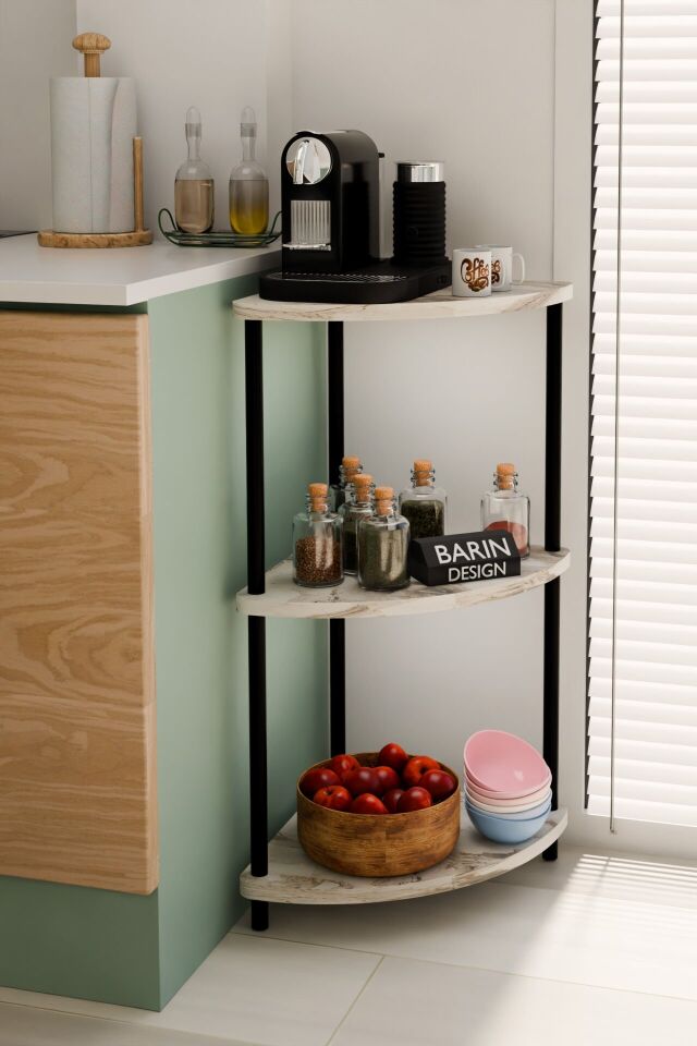 Çevirmeli Kurulum 3 Katlı Mutfak Köşe Rafı Baharatlık Sebzelik Kahve Köşesi Organizeri Antrasit