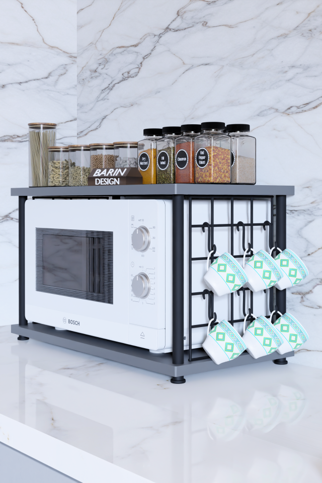 Çevir Kur Metal Telli Mikrodalga Üstü Raf Baharatlık Askılı Çok Amaçlı Mutfak Organizer Antrasit