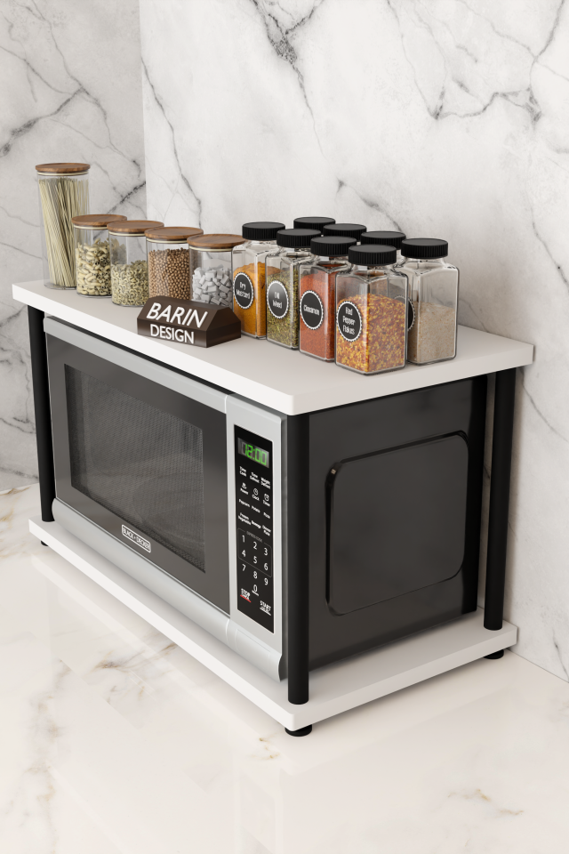 Çevir Kur Mutfak Tezgah Üstü Mikrodalga Rafı Çok Amaçlı Organizer Stand Baharatlık Raf Sistemleri Beyaz