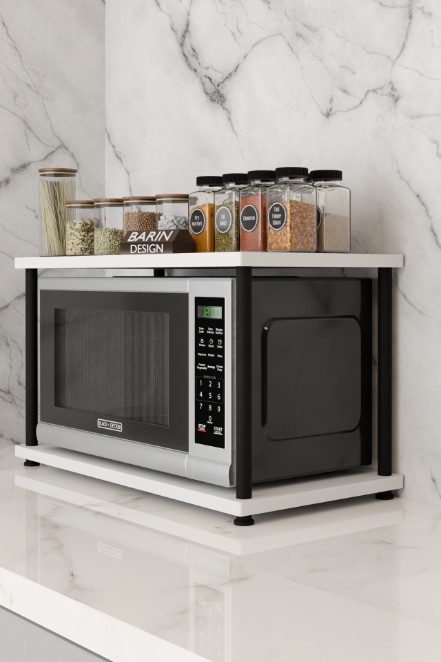Çevir Kur Mutfak Tezgah Üstü Mikrodalga Rafı Çok Amaçlı Organizer Stand Baharatlık Raf Sistemleri Beyaz