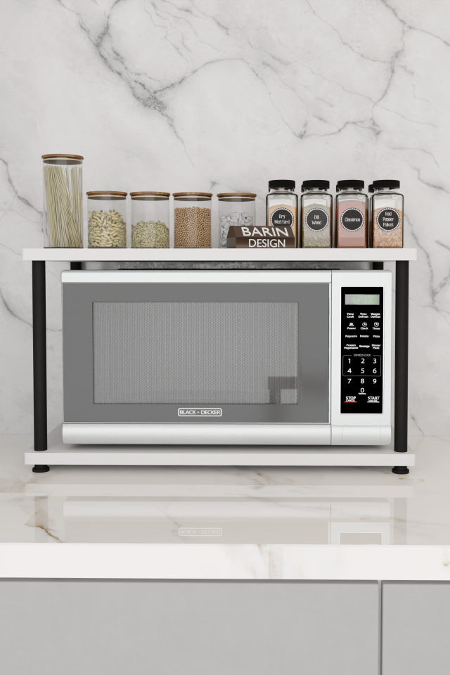 Çevir Kur Mutfak Tezgah Üstü Mikrodalga Rafı Çok Amaçlı Organizer Stand Baharatlık Raf Sistemleri Beyaz