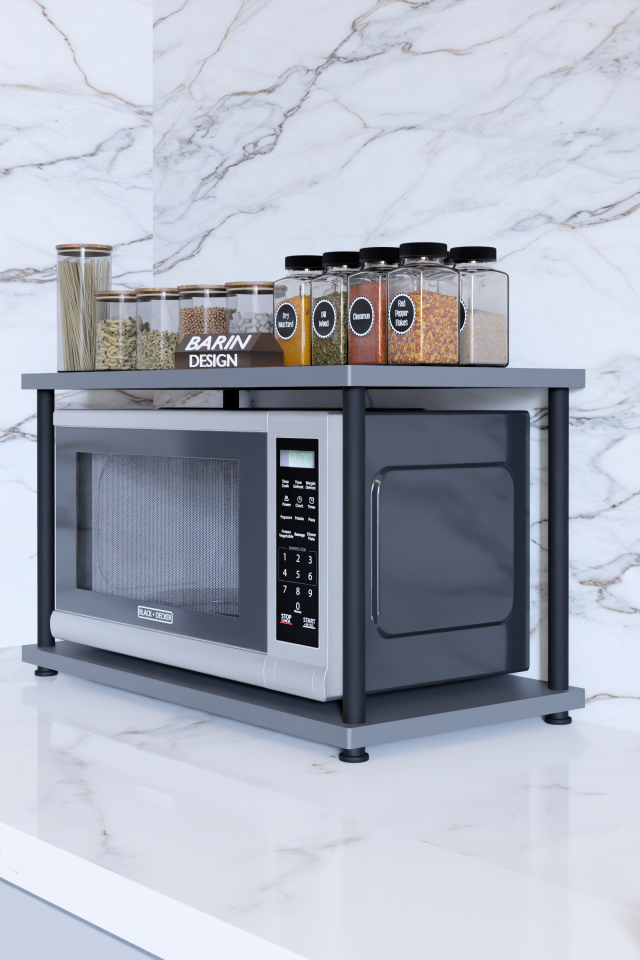 Çevir Kur Mutfak Tezgah Üstü Mikrodalga Rafı Çok Amaçlı Organizer Stand Baharatlık Raf Sistemleri Antrasit