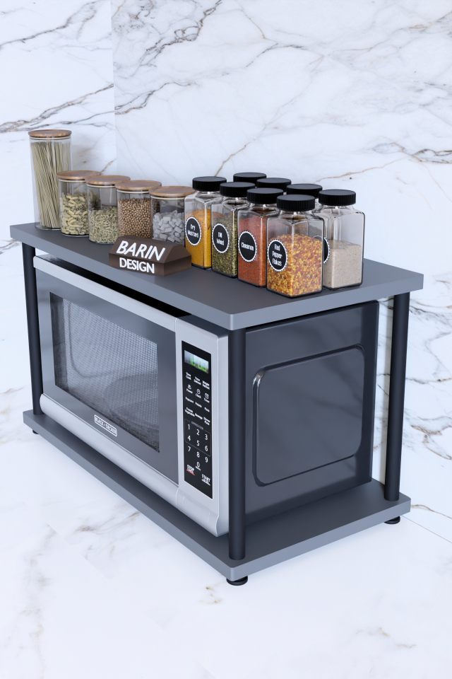 Çevir Kur Mutfak Tezgah Üstü Mikrodalga Rafı Çok Amaçlı Organizer Stand Baharatlık Raf Sistemleri Antrasit