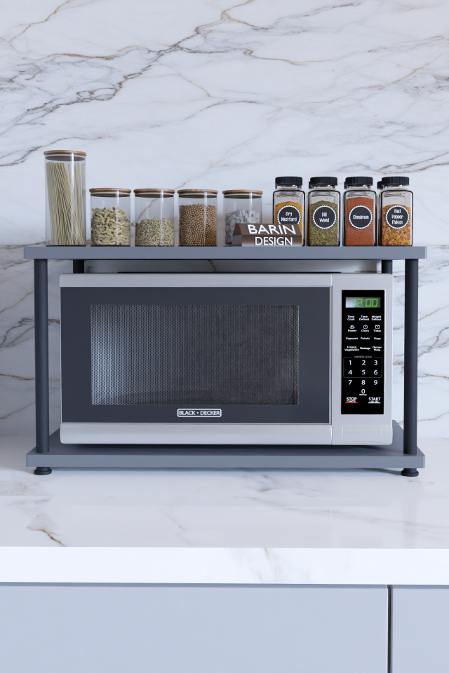 Çevir Kur Mutfak Tezgah Üstü Mikrodalga Rafı Çok Amaçlı Organizer Stand Baharatlık Raf Sistemleri Antrasit