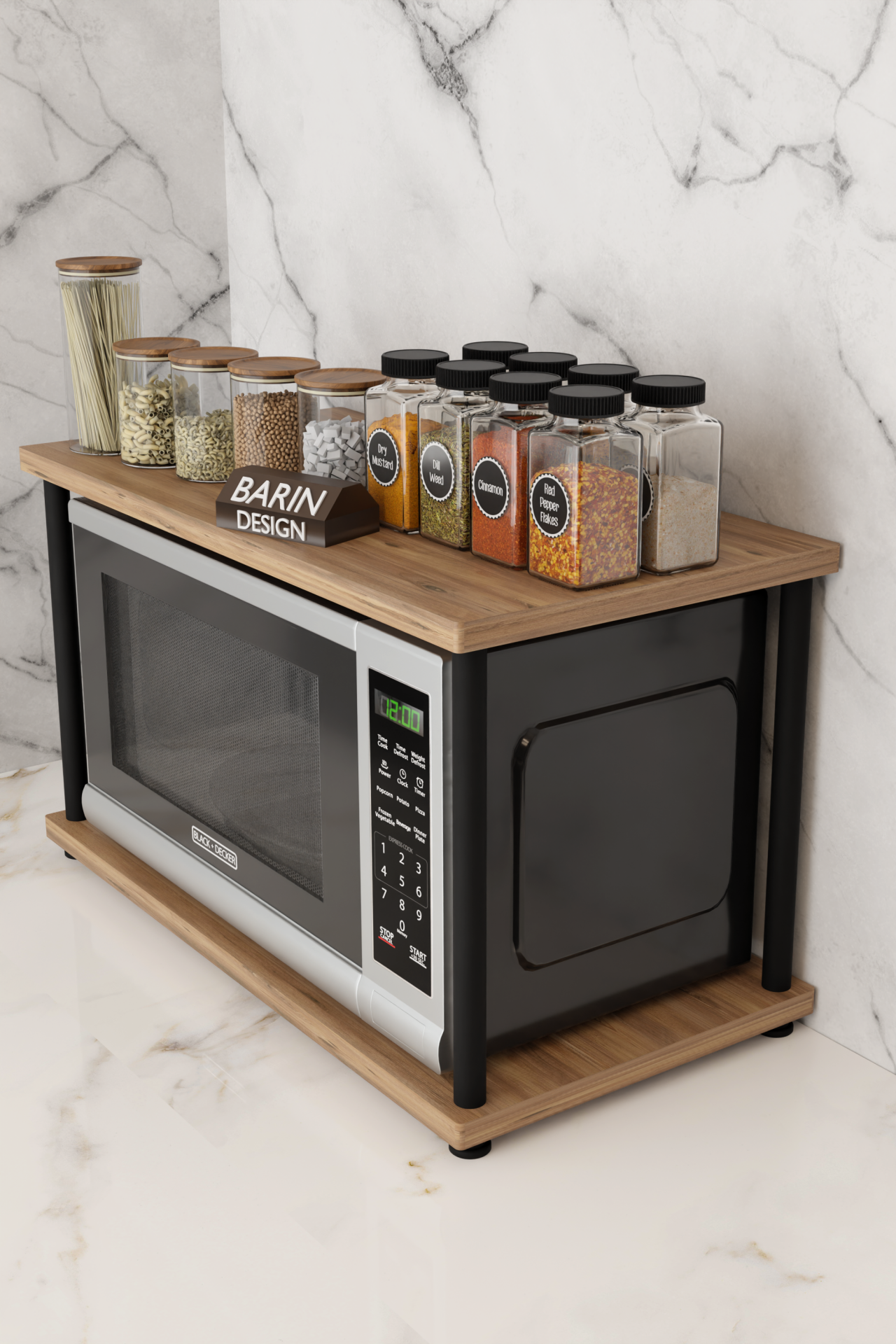 Çevir Kur Mutfak Tezgah Üstü Mikrodalga Rafı Çok Amaçlı Organizer Stand Baharatlık Raf Sistemleri Atlantik Çam