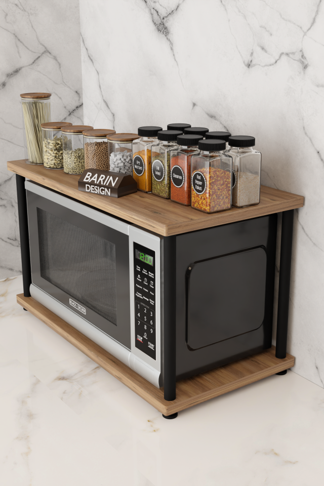 Çevir Kur Mutfak Tezgah Üstü Mikrodalga Rafı Çok Amaçlı Organizer Stand Baharatlık Raf Sistemleri Atlantik Çam