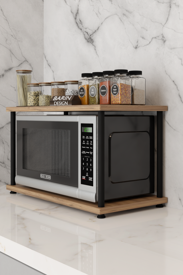 Çevir Kur Mutfak Tezgah Üstü Mikrodalga Rafı Çok Amaçlı Organizer Stand Baharatlık Raf Sistemleri Atlantik Çam