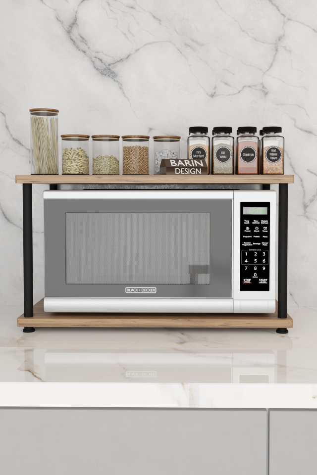 Çevir Kur Mutfak Tezgah Üstü Mikrodalga Rafı Çok Amaçlı Organizer Stand Baharatlık Raf Sistemleri Atlantik Çam