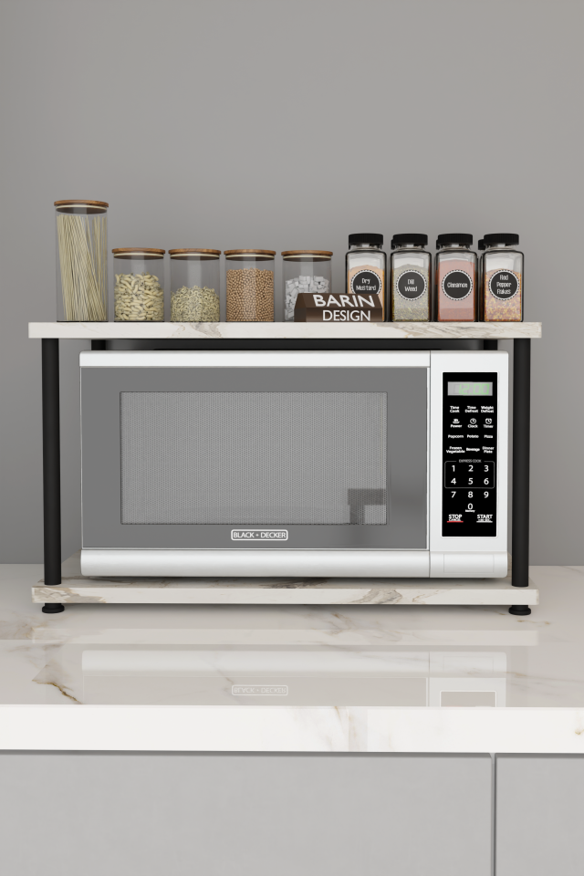 Çevir Kur Mutfak Tezgah Üstü Mikrodalga Rafı Çok Amaçlı Organizer Stand Baharatlık Raf Sistemleri Beyaz Mermer