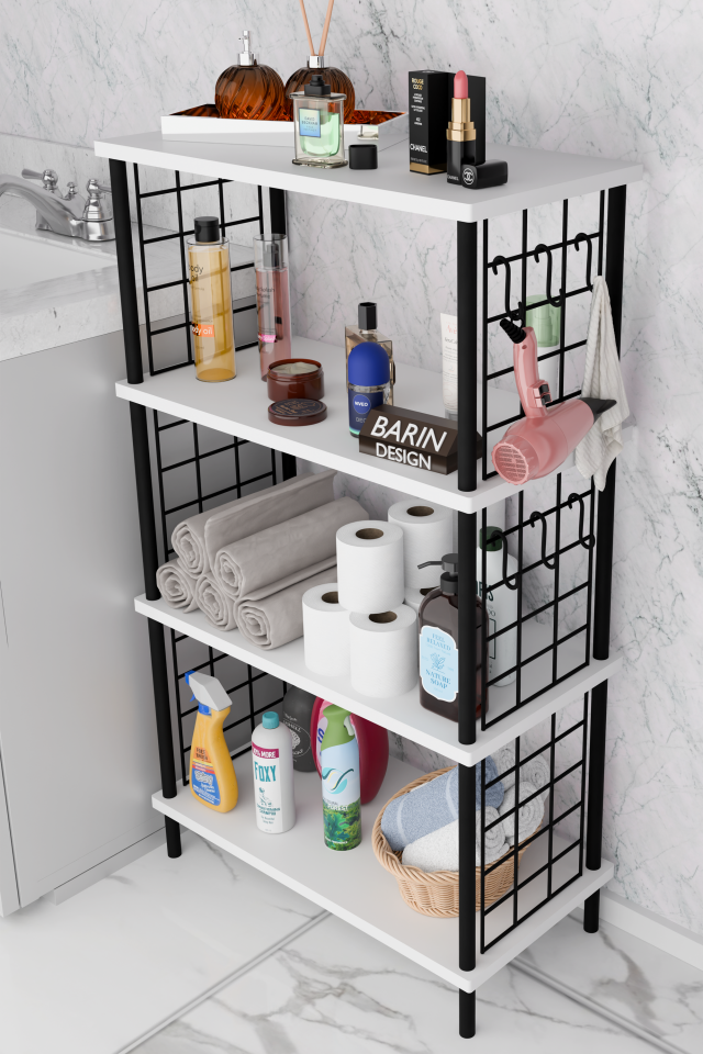 Çevir Kur Kolay Kurulum 4 Katlı Banyo Rafı | Metal Telli Çok Amaçlı Organizer Dolap Stand Raf Beyaz
