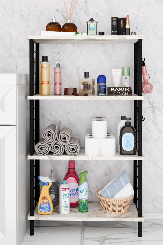 Çevir Kur Kolay Kurulum 4 Katlı Banyo Rafı | Metal Telli Çok Amaçlı Organizer Dolap Stand Raf Beyaz Mermer