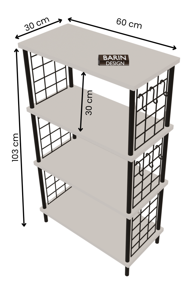 4 Katlı Metal Telli Raf Ünitesi Çevir Kur Sistemli Kahve Köşesi ve Mutfak Düzenleyici Raf Açık Dolap Siyah Mermer