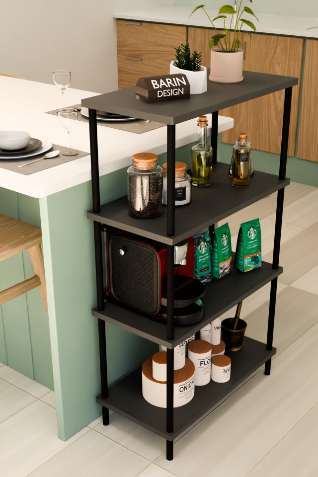 4 Katlı Çevir Kur Mutfak Rafı Çok Amaçlı Düzenleyici, Baharatlık, Kahve Köşesi, Açık Mutfak Dolabı Antrasit