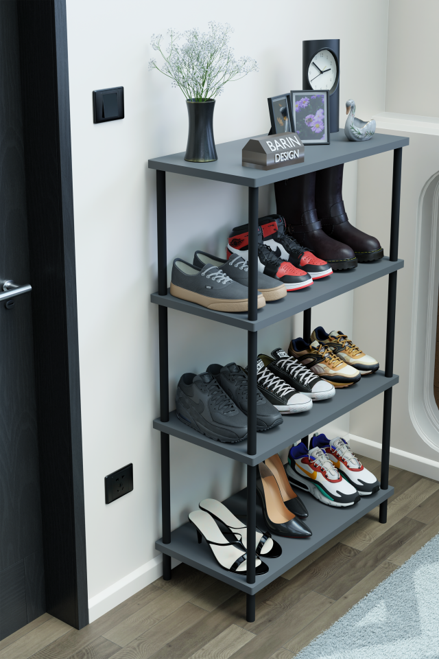 4 Katlı Ayakkabılık Raf – Çevir Kur Sistemli Çok Katlı Ayakkabı Düzenleyici, Giriş ve Antre Rafı Antrasit