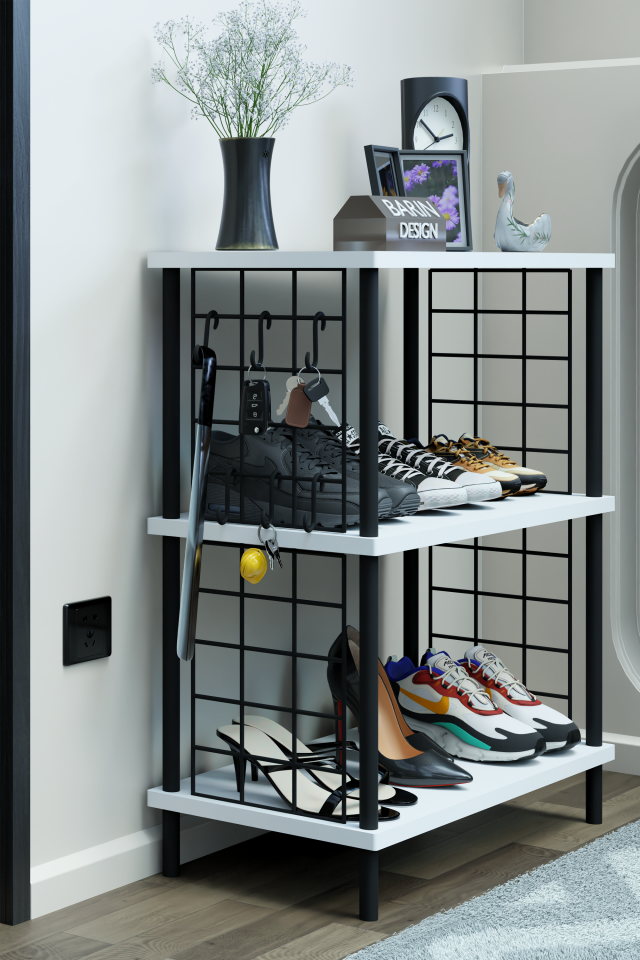 3 Raflı Metal Telli Çok Amaçlı Ayakkabılık ve Organizer Raf Kolay Kurulumlu, Çevir-Tak Sistem Raf Beyaz