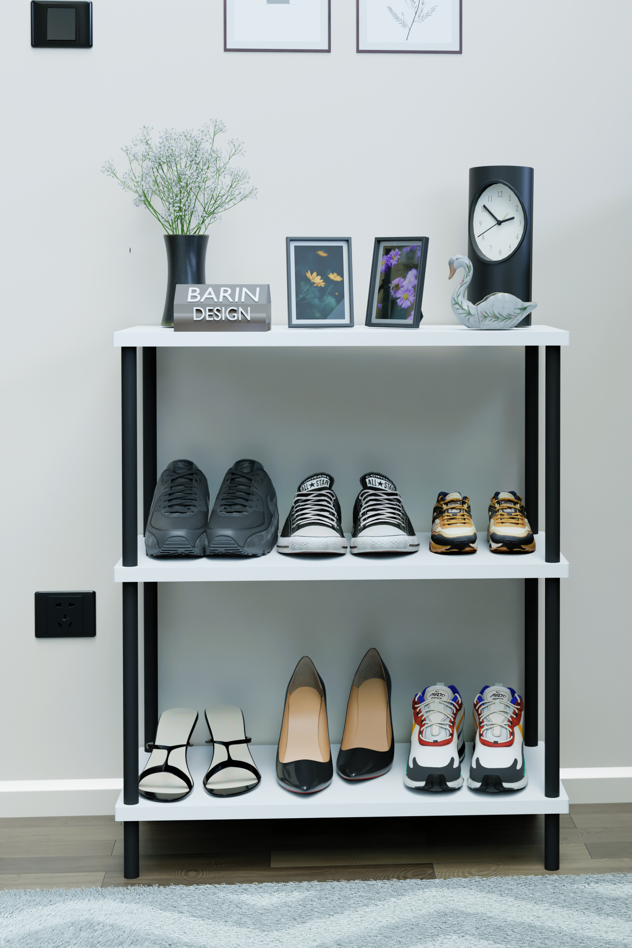 3 Katlı Ayakkabılık Raf - Çevir Tak Sistemli | Kolay Kurulum | Metal Gövde | Ahşap Raflı Organizer Beyaz