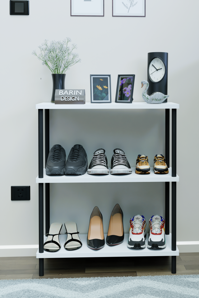 3 Katlı Ayakkabılık Raf - Çevir Tak Sistemli | Kolay Kurulum | Metal Gövde | Ahşap Raflı Organizer Beyaz