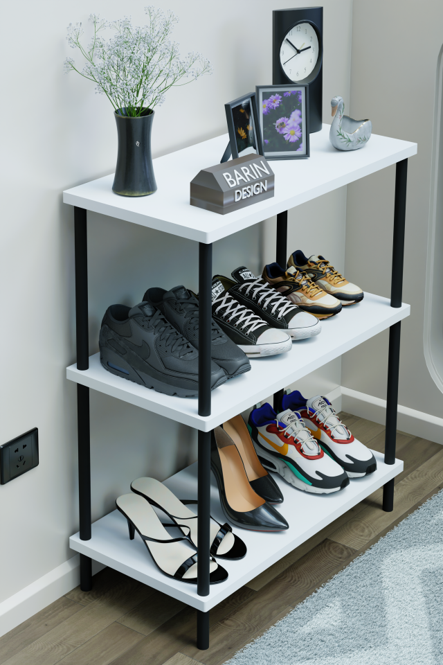 3 Katlı Ayakkabılık Raf - Çevir Tak Sistemli | Kolay Kurulum | Metal Gövde | Ahşap Raflı Organizer Beyaz