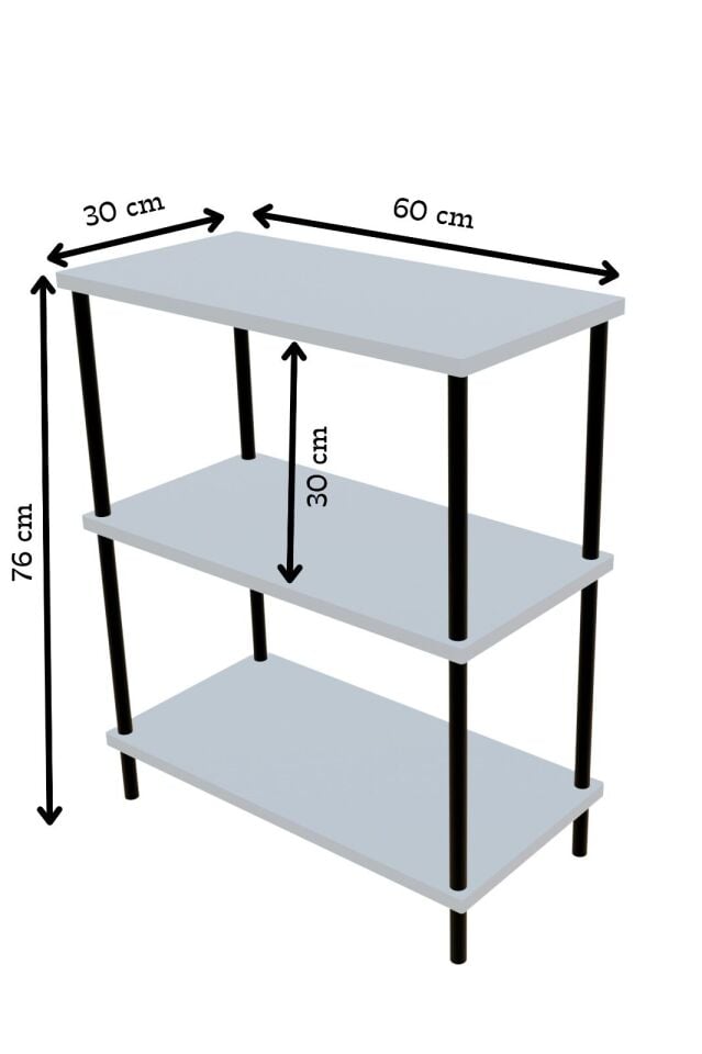 3 Raflı Çevir Kur Banyo Rafı Çok Amaçlı Düzenleyici Açık Raflı Dolap, Metal Gövdeli Organizer Raf Siyah Mermer